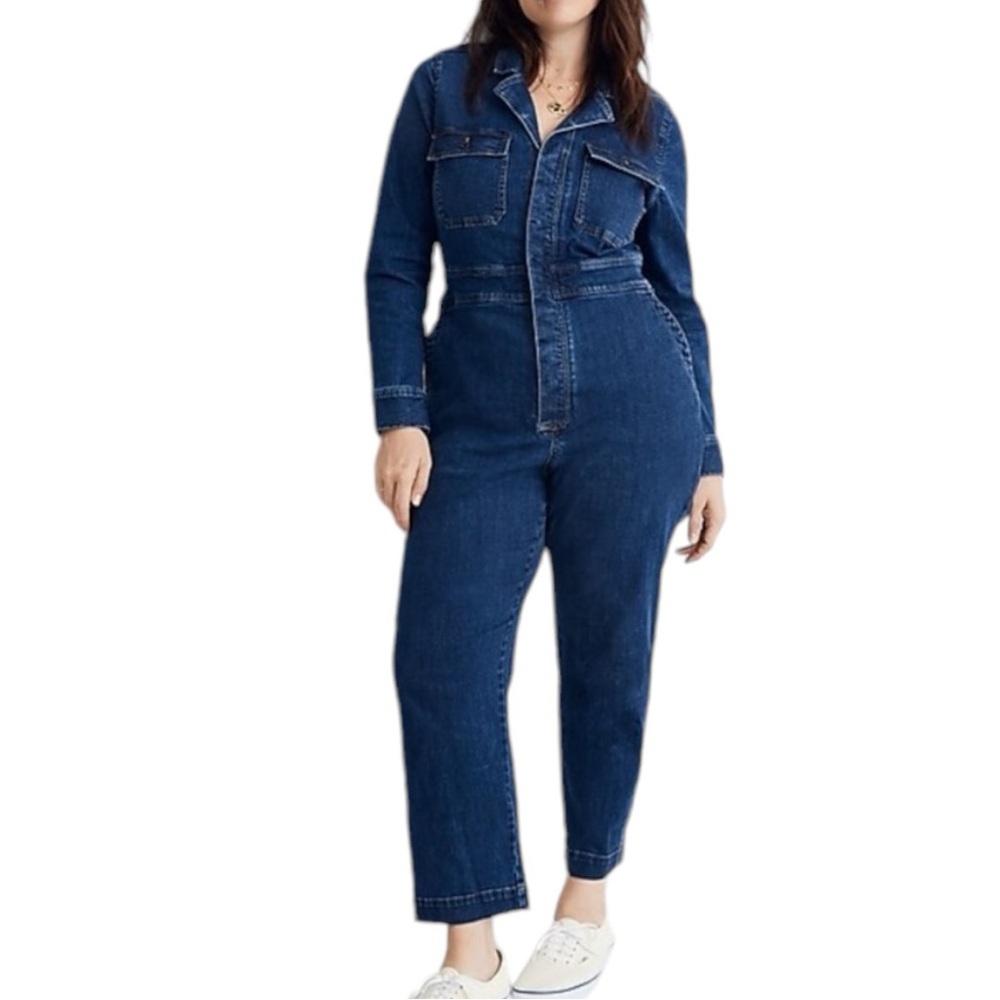 Madewell Denim Coverall Jumpsuit Button Front in Stanwick Wash with Pockets